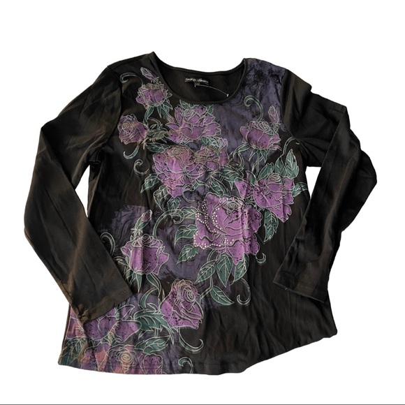 BLACK AND PURPLE LONG SLEEVE TSHIRT SIZE LARGE - Picture 3 of 8